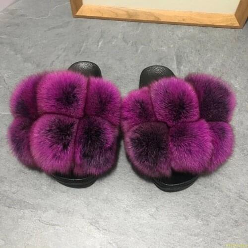Furry Fur Slides Summer Shoes for Women Slippers Womens Shoes 2020 Fox Fur Flat Sandals Zapatos Mujer Flip Flops Beach Sandals