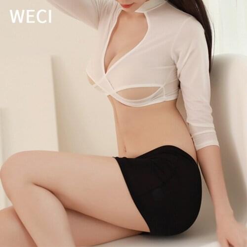 WECI Erotic Womens Costume For Adults Only Outfit Micro Skirt Hot Sexy Lingerie Dress Slutty Open Corset Clothes For Sex Sets