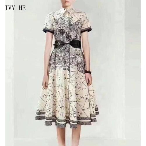 IVY HE High Quality Summer Dress Woman Clothing Loose Waist With Belt Midi Long Dress Traf ZAfu Boho Vintage Party Dresses