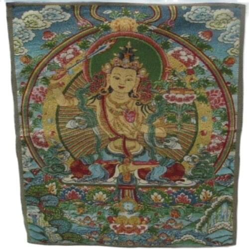 A golden silk embroidery thangka guanyin Tibet and Nepal exorcism peace and wealth