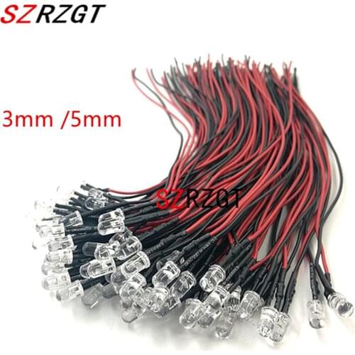 10pcs lot 20cm Pre Wired 3mm 5mm LED Light Lamp Bulb Prewired Emitting Diodes For DIY Home Decoration DC12V