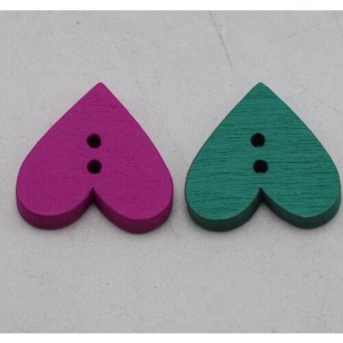 100 Mixed Color Lover Heart 2 Holes Wood Sewing Buttons Flatback Scrapbook 18X20mm