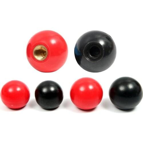2pcs! Red Black Copper Core Diameter Bakelite Ball Lever Knob Machine Tool Replacement round handle sae M5 M6 M8 M10 M12