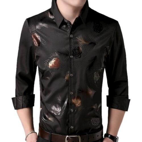 2021 Brand New Long Sleeve Men Social Shirt Streetwear Casual Floral Shirts Dress Mens Slim Regular Fit Clothes Fashions