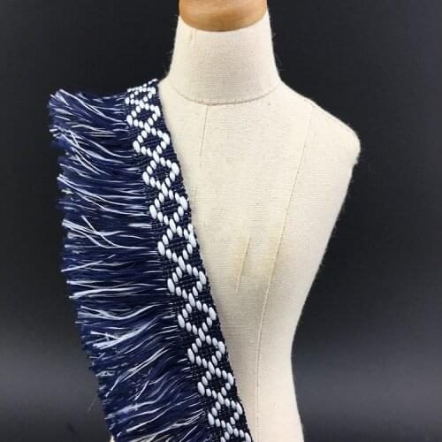 3 yards / high quality 3.5CM square jacquard silk twist must tassel ribbon lace accessories blue black and white mixed color