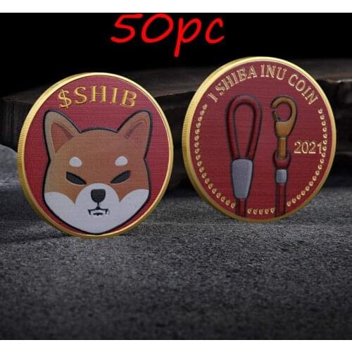 50PC Dogecoin Killer Shiba Inu Coin (SHIB) CRYPTO Metal Gold Plated Physical Shib Red Coin Doge Killer Souvenir Coins