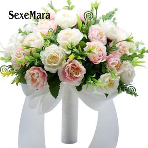 White Bridal Bouquet High Quality Ivory Rose Throw Wedding Flowers Bridesmaid Bouquet