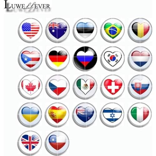 12mm 14mm 16mm 20mm 25mm 452 10pcs/lot National Flag Mix Round Glass Cabochon Jewelry Finding 18mm Snap Button Charm Bracelet