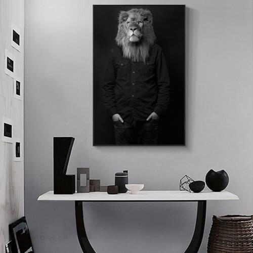 Black and White Lion gentlemen Wall Art Posters and Prints gentlemen Animal Canvas Painting for Living Room Home Decor Quadro