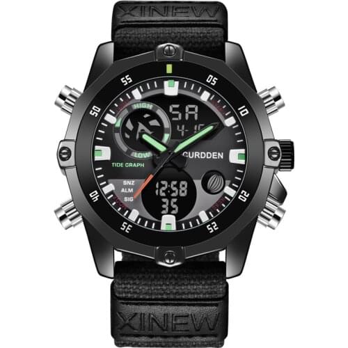 CURDDEN Brand Dual Time Watches Mens Fashion Nylon Band Multifunction Chronograph Business Watch Montres de Marque de Luxe 3023