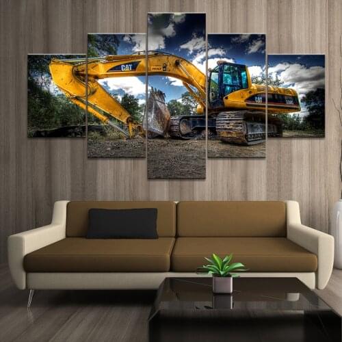 Home Decor Printed Modern Canvas Living Room Frame HD Pictures 5 Panel Canvas excavator Landscape Modular Painting Wall Poster