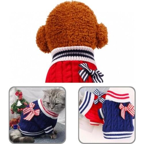 Two-leg Durable Bowknot Decor Pet Cat Sweater Turtleneck Cat Clothes Fashionable Pet Supplies