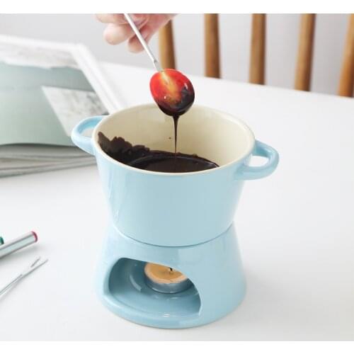 MUZITY Ceramic Chocolate Fondue Set Cheese Pot With Ceramic Stand And Three Forks Chocolate Fondue Utility For Home Cooking