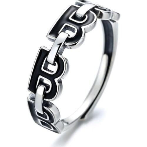 SA SILVERAGE S925 Sterling Silver Mens Ring Letter B-shaped Ring for Womens Fashion Personality Sterling Silver Rings Jewelry