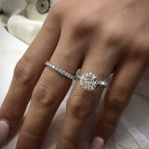 2 Pcs/Set Classic Luxury Round Zircon Wedding Promise Rings For Women Silver Color Female Bride Jewelry Engagement Party Gifts