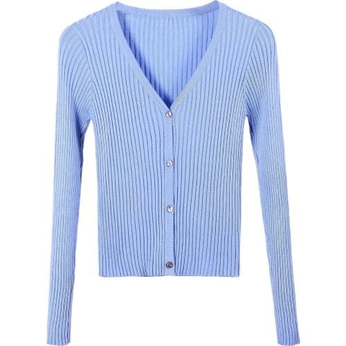 V-neck Thread Short Sweater Womens Long Sleeve Knit Sweater Slim Thin High Waist Jacket Feminine Streetwear