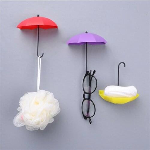 3pcs Creative Door Hook Cute Umbrella Shape Self-adhesive Wall Hooks Bag Keys Hanger Bathroom Kitchen Sticky Rack Clothing Hook