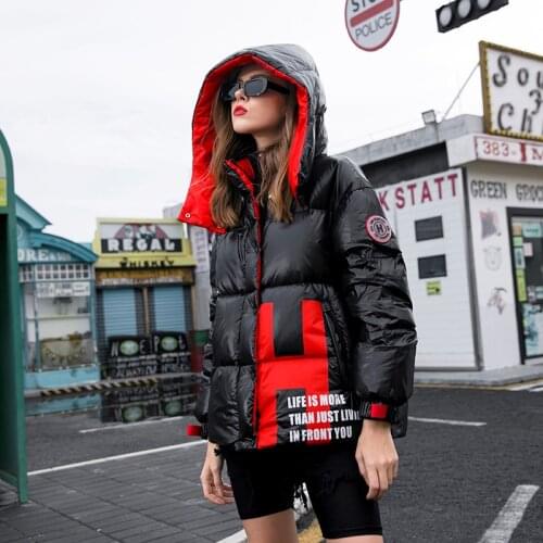Bright Face Paint Down Jacket Women Coat Loose Letters 90% White Duck Down Short Overcoat New Winter Warm Parka Outerwear Female