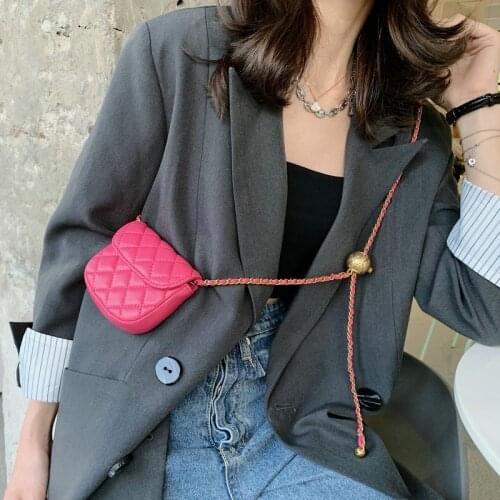 Magical2021 Sheepskin Mini Fragrance Chain Small Women Autumn Winter Transfer Pearl Mouth Red Bag Lingge Single Shoulder Crossbi