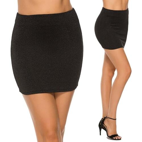 Korean Style Black Silver Elastic Waist Super Mini Skirt Sexy Women High Waist Short Skirt Office Party Pencil Skirts