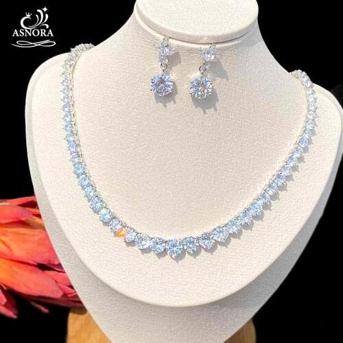 ASNORA Fashion Water Drop Necklace A Necklace Set Composed Of Different Sizes Of Cubic Zirconia, Used For Party Wedding Jewelry