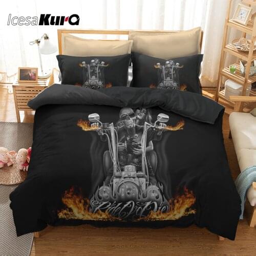 3d Reactive Printing Skull Beauty Motorcycle Quilt Cover Pillowcase Multi-piece US Size