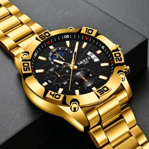 NIBOSI Mens Watches Business Top Luxury Brand Gold Steel Quartz Watch Mens Military Waterproof Sports Watch Relogio Masculino