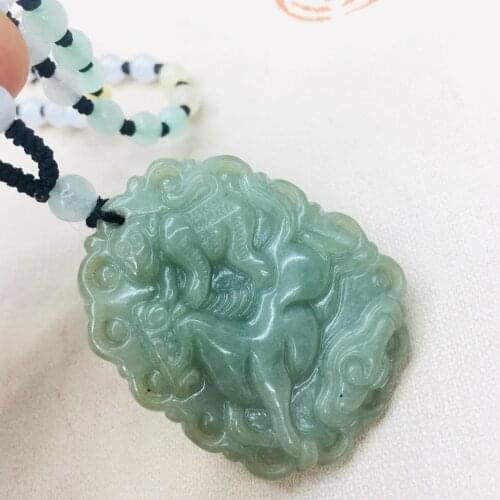 Pure natural Emerald jade Hand-carved large oil green good luck horse monkey pendant with emerald three-color beads necklace swe