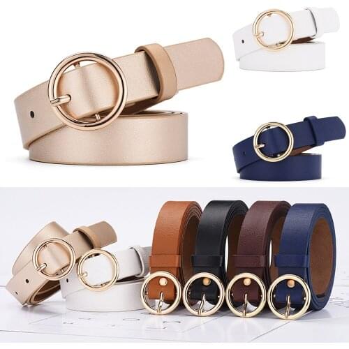 2020 Newest Hot Women`s Casual Solid Color Jeans Faux Leather Waistband Classic Strap Belts Ladies Round Buckle Belt