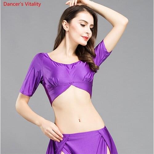 New Belly Dance Top Spandex Half Sleeves Tees Round Neck Jacket 6 Colors Purple Blue Black White Red