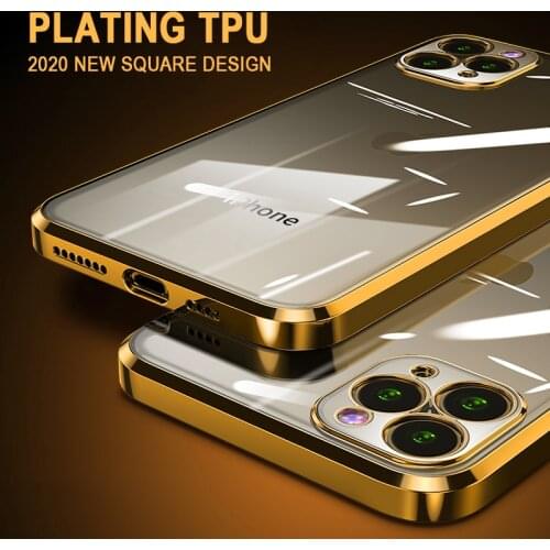 Plating Square Frame Transparent Phone Case for IPhone 12 11 Pro Max Mini IPhone SE 2020 X Xs Xr 6 6S 7 8 Plus Soft Clear Cover