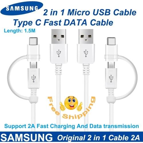 Samsung Original 2 in 1 Micro USB Cable Type C Fast Charger Note8 Note9 S8 S8 Plus S9 S9 Plus C5、C7、C9 Pro S6 S7edge Note5 Cable