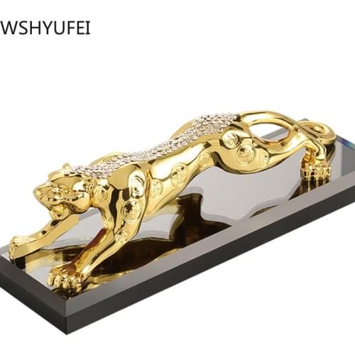 Chinese money Leopard Statue Animal Figurine ornament Crafts Lucky fortune Car interior decoration Home living room Decor