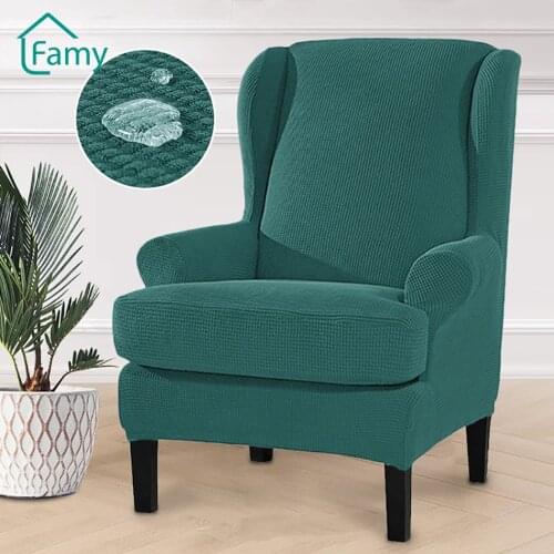 Thick Jacquard Couch Covers for Sofas Sloping Arm Wing Back Chair Cover Waterproof Home Elastic Armchair Wingback Chair Cover