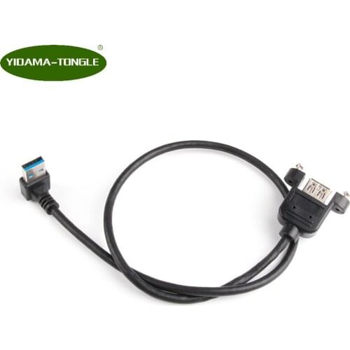 Down Angled USB 3.0 A Male to USB 3.0 Female Extension Adapter Connector Panel Mount Cable with Screws 30cm 50cm