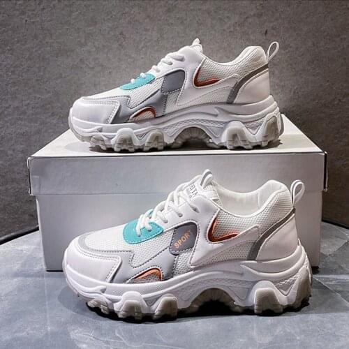 Womens Ports Shoes Comfortable Breathable Mesh Leather Height Increase Platform Sneakers Reflective Shoes For Outdoor Travel