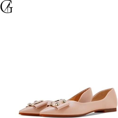 GOXEOU Womens D'orsay Flats PU Apricot Pink Pointed Toe Metal Ring Diamond Casual Party Fashion Office Lady Shoes Size 35-40