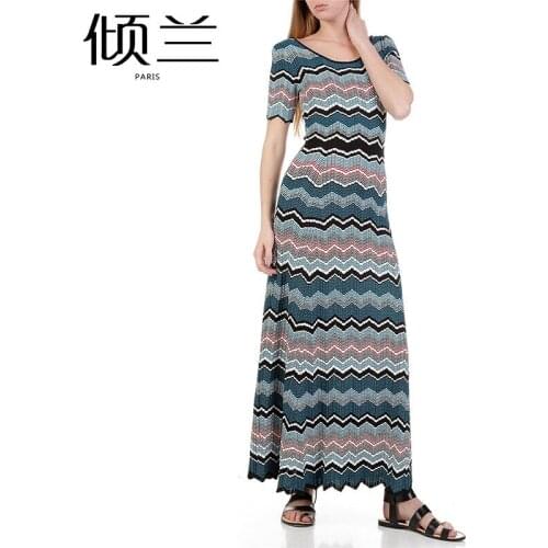 Patads French womens s s spring and summer goddess fan wave pattern slim dress Ron r2490e