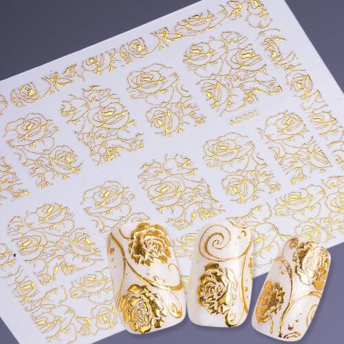 1pcs Gold Bronzing 3D Nail Sticker Flower Metalic Paste Beauty Nail Art Decorations Manicure Nails Decal DIY Tips SAAD201-212