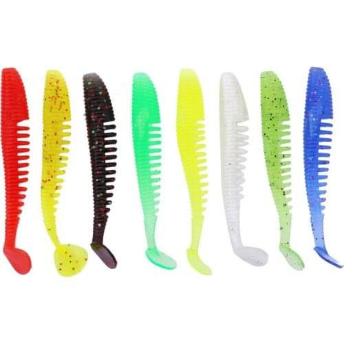 10pcs/lot Soft Fishing Lure Silicone Sea Flexible T Tail Lure 80mm 2.3g Artificial Minnow Pesca Fishing Carp