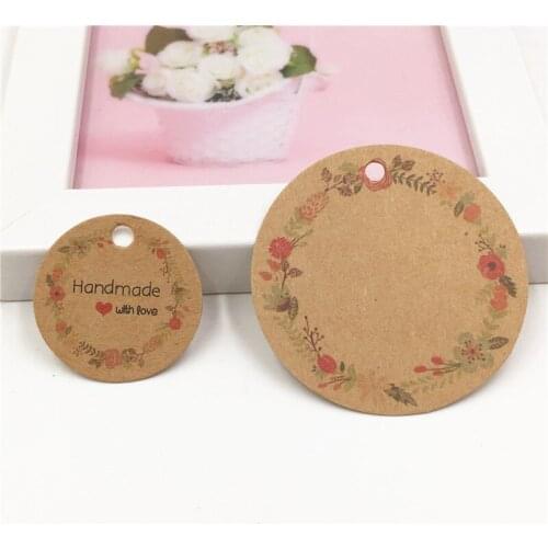 100Pcs Brown Color Handmade With Love Gifts Paper Cards Flower Product Note Price Hang Tags Fashion Jewelry Packing Labels