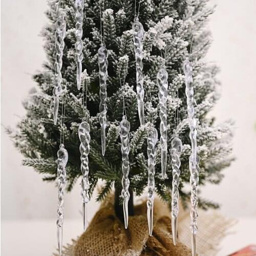 12Pcs/Set Simulation Ice Christmas Tree Hanging Ornament Fake Icicle Prop for Winter Party Christmas Tree Hanging Decoration