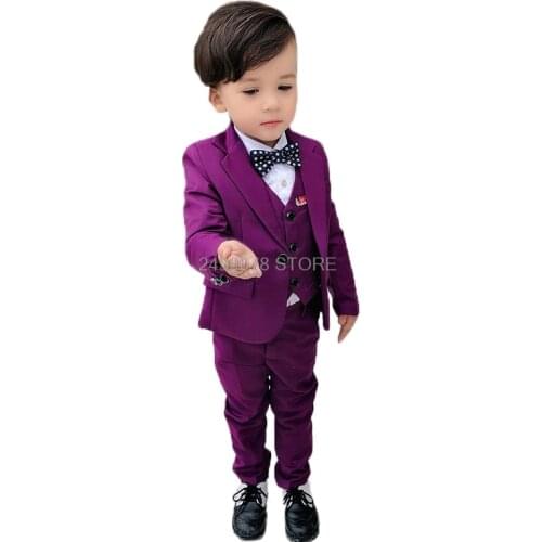 Flower Boys Wedding Suit Kids Blazer Vest pants 3Pcs Set Children Formal Tuxedo Performance Host Dance Party Dress Costume