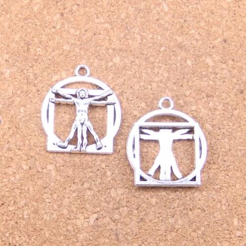 54pcs Charms Da Vinci Human Figure 26x22mm Antique Pendants,Vintage Tibetan Silver Jewelry,DIY for bracelet necklace