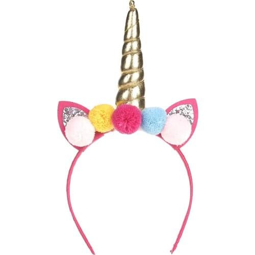 6pcs Colorful Ball Glitter Cat Ear Princess Hair Hoop Headband Girl Headwear Cute Rainbow Unicorn Horn Hairband