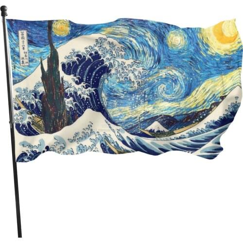 90x150cm Dutch Painter Van Gogh Classic Oil Paintings starry sky flag