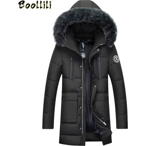 Boollili 2020 New Winter Jacket Men Fur Collar Hooded Parkas Gery Duck Down Jackets Padded Warm Mens Coat Chaqueta Hombre