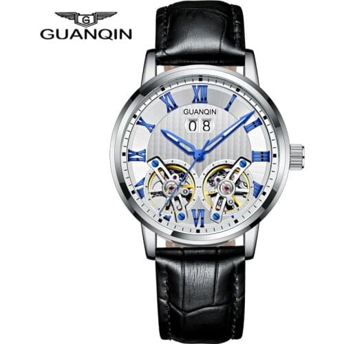 GUANQIN Luxury Double Tourbillon Men Mechanical Watch Grand Automatic Date Multifunction Genuine Leather Male Dress Clock