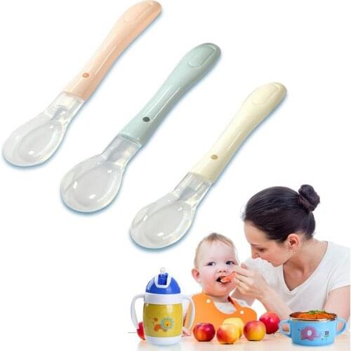 Baby Soft Silicone Spoon Baby Squeezing Children Food Feeding Spoon Temperature Sensing Spoon Baby Feeding Tools Baby Gadgets