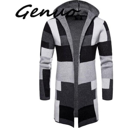 Men Striped Cardigan Coat Sweaters Hooded Cloak Long Windbreaker Cloak Coat Knitted Sweater Big Size 5XL Cardigans Outerwear